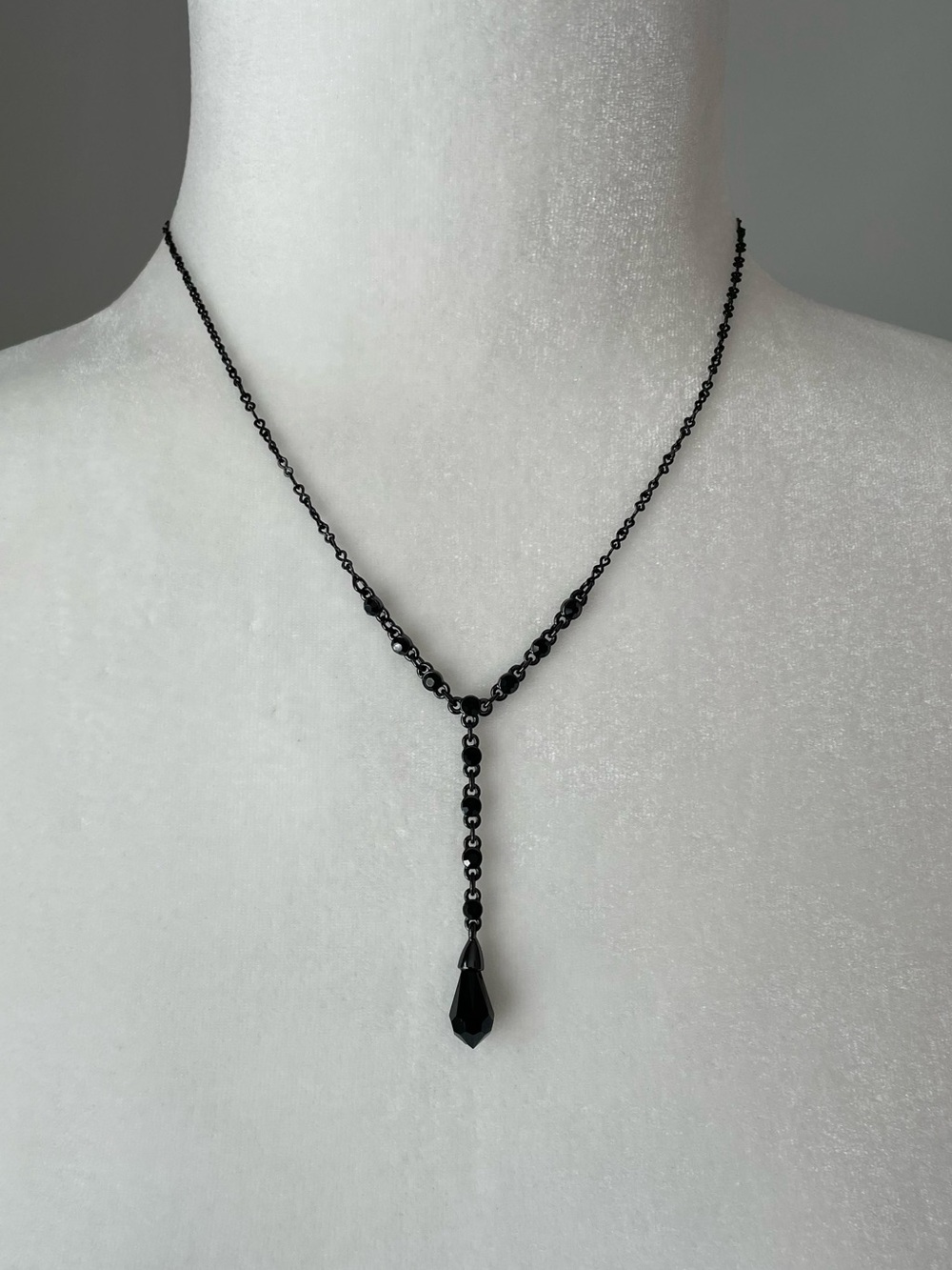 GIVENCHY Black Crystal Y Drop Pendant Necklace